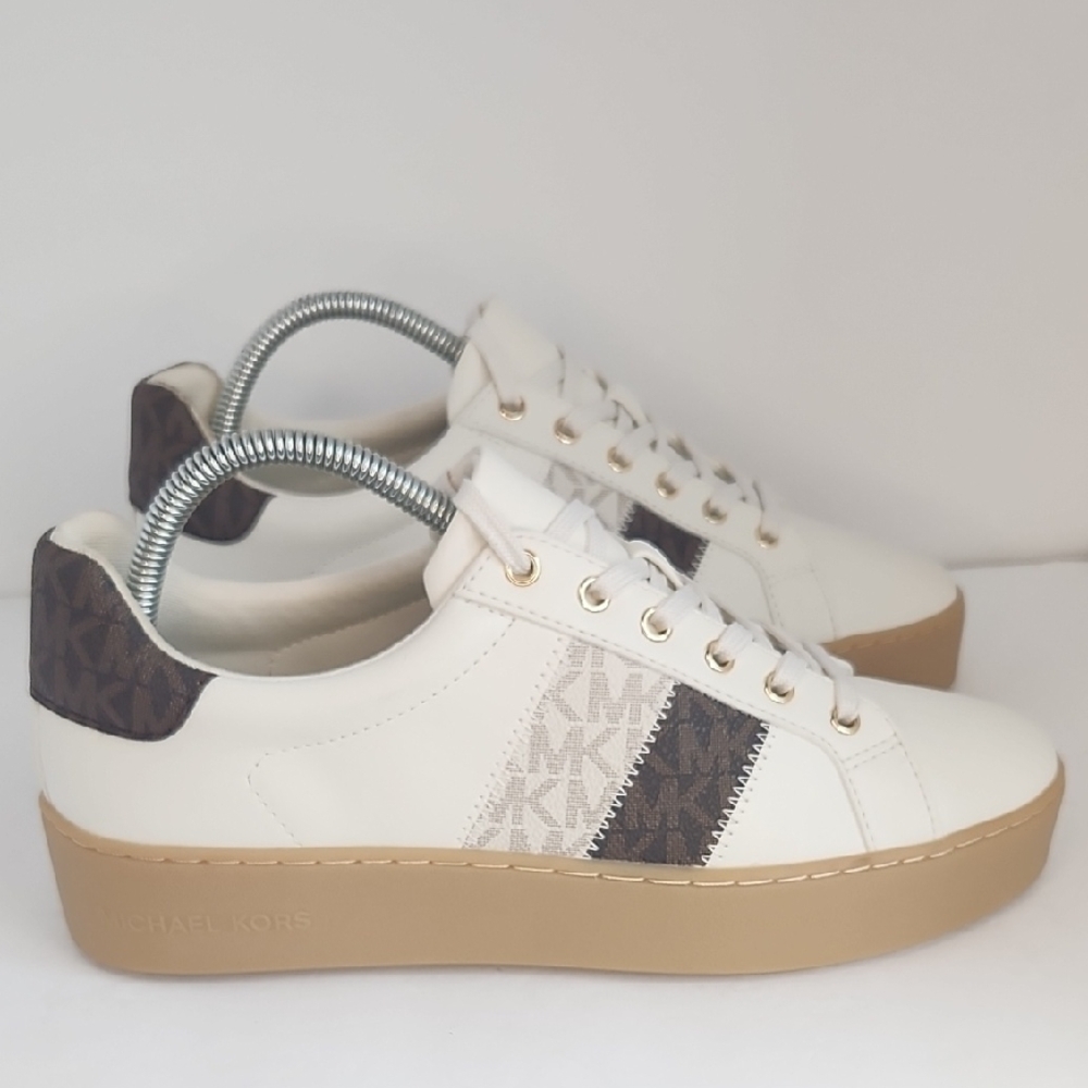 Michael Kors Cream and Brown Logo Sneakers